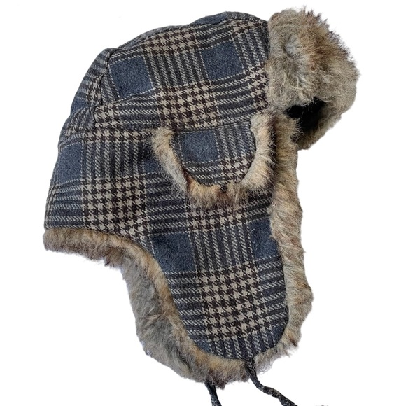Plaid Faux Fur Lined Trapper Hat - Picture 5 of 11